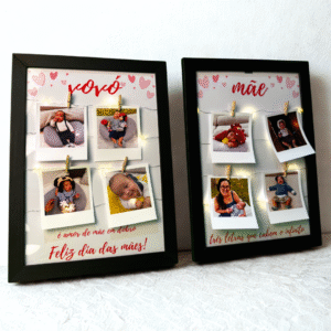 Quadro Personalizado com Varal de Fotos e Luzes