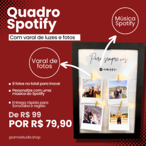 Quadro Spotify com Varal de Fotos e Luz